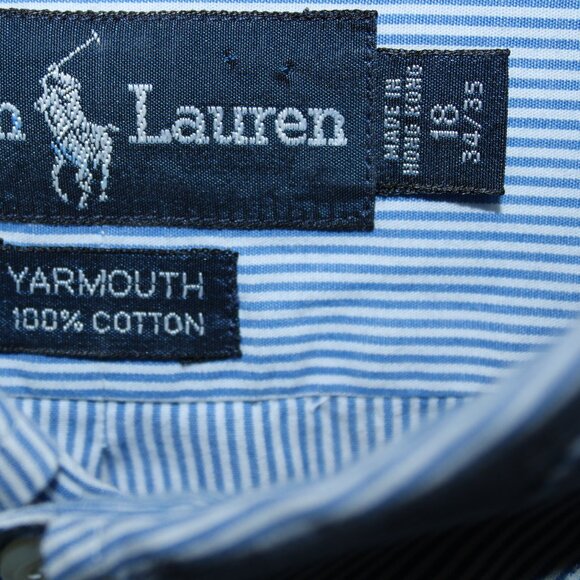 Ralph Lauren Shirt 18 34/35 Blue White Striped Yarmouth Button Down Blue Pony - Picture 6 of 7